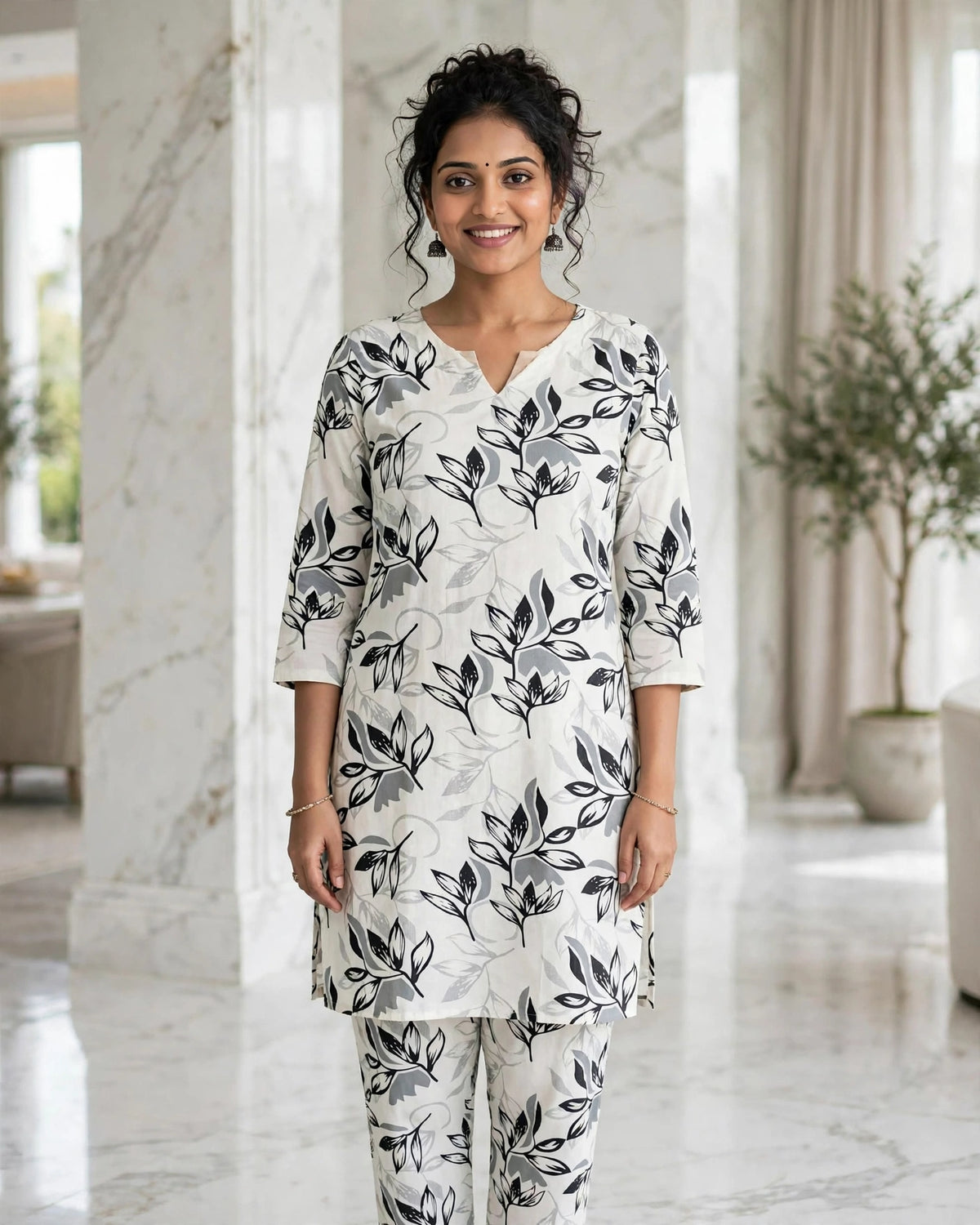 Black & Grey Floral Printed Co-ord Set