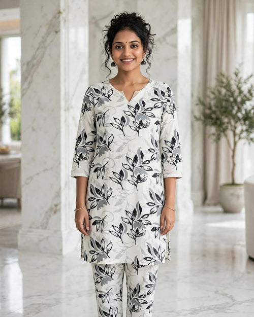 Black & Grey Floral Printed Co-ord Set