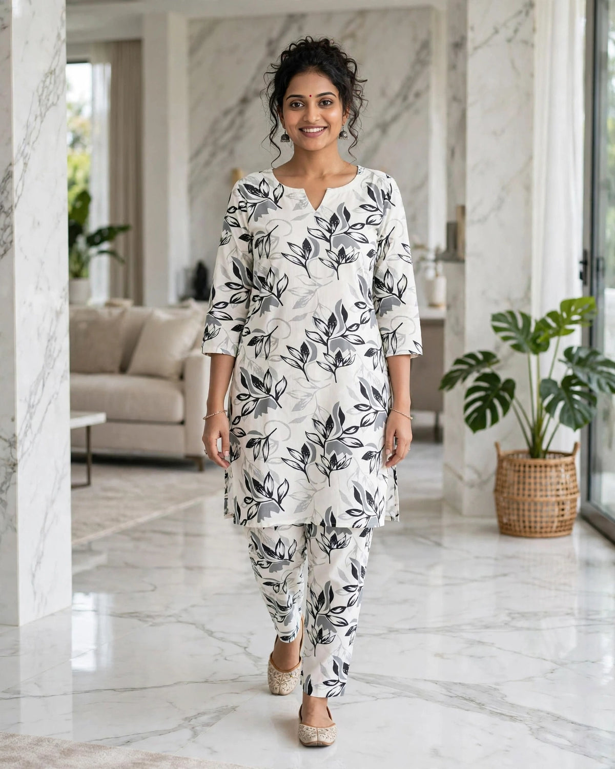 Black & Grey Floral Printed Co-ord Set