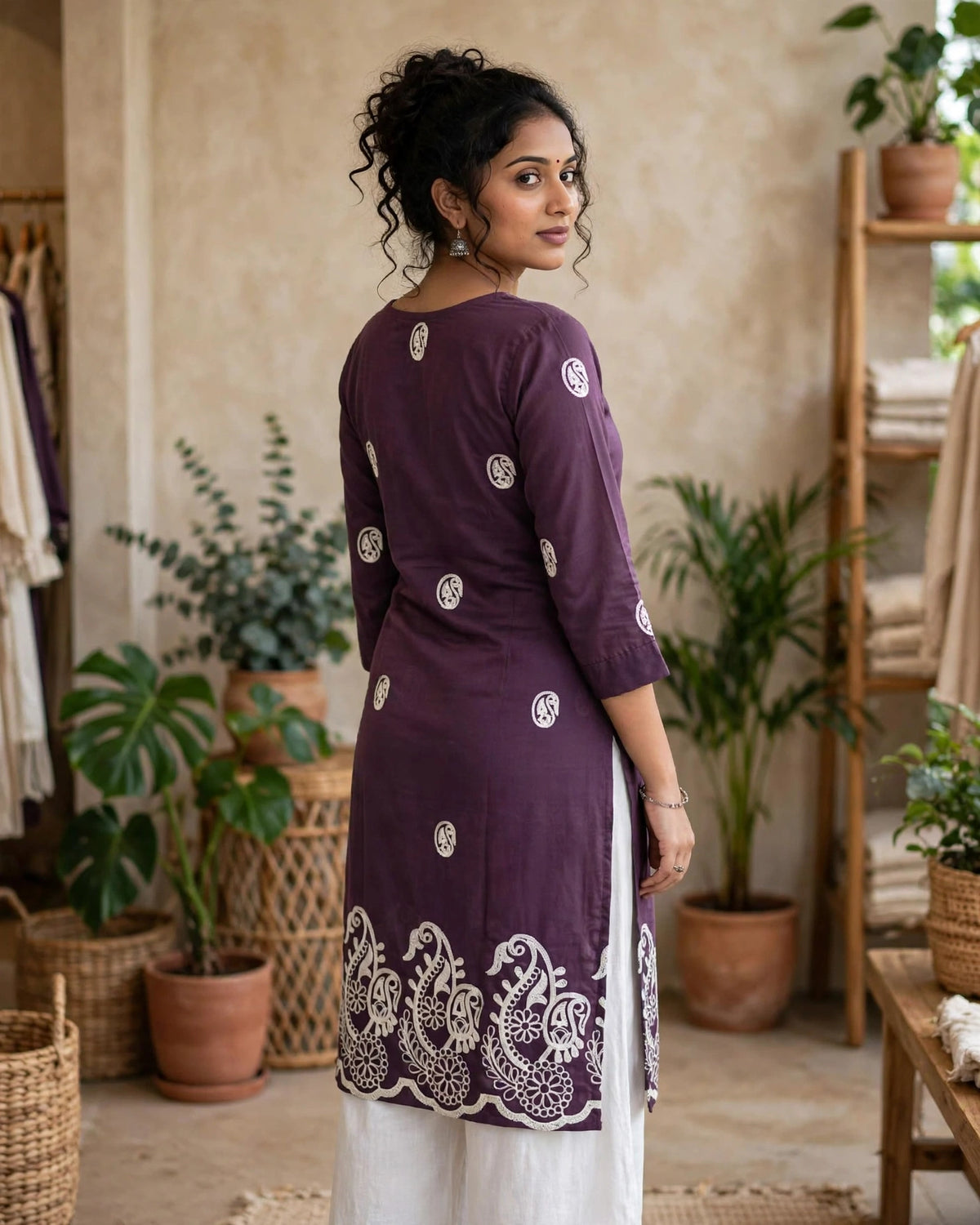 Plum Purple Paisley Printed KurthaTop