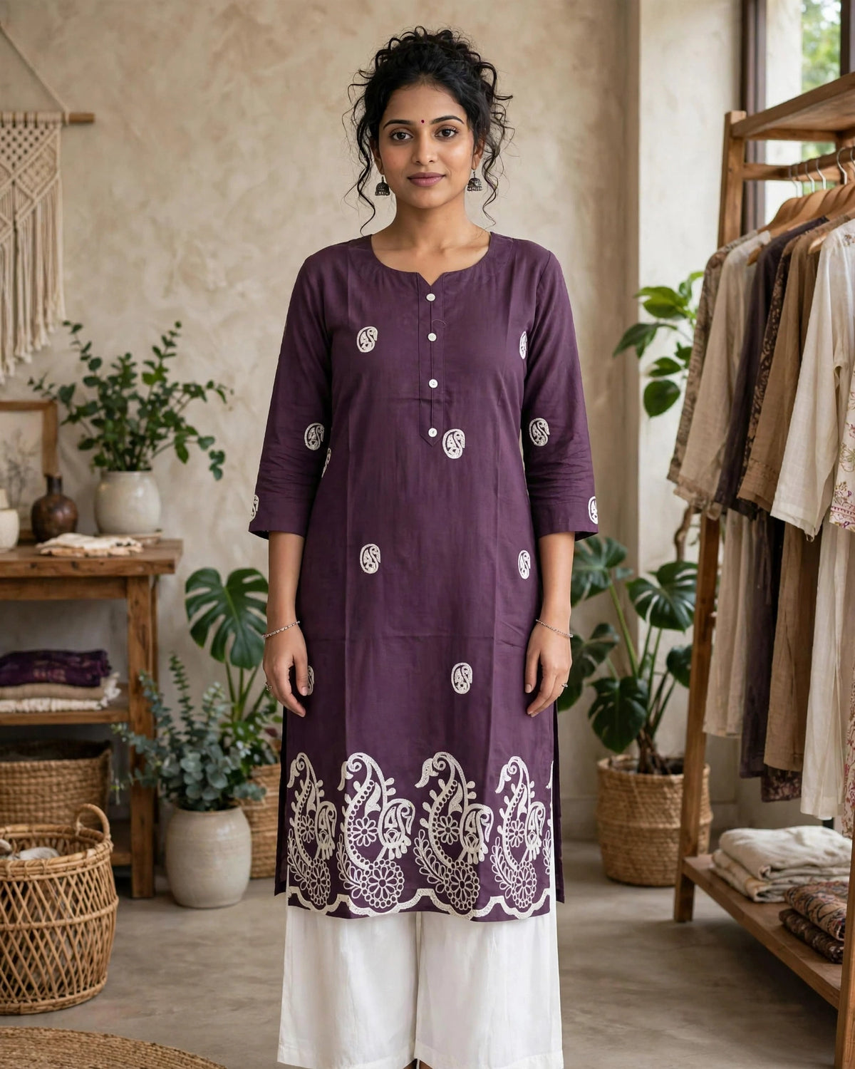 Plum Purple Paisley Printed KurthaTop