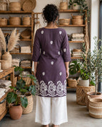 Plum Purple Paisley Printed KurthaTop
