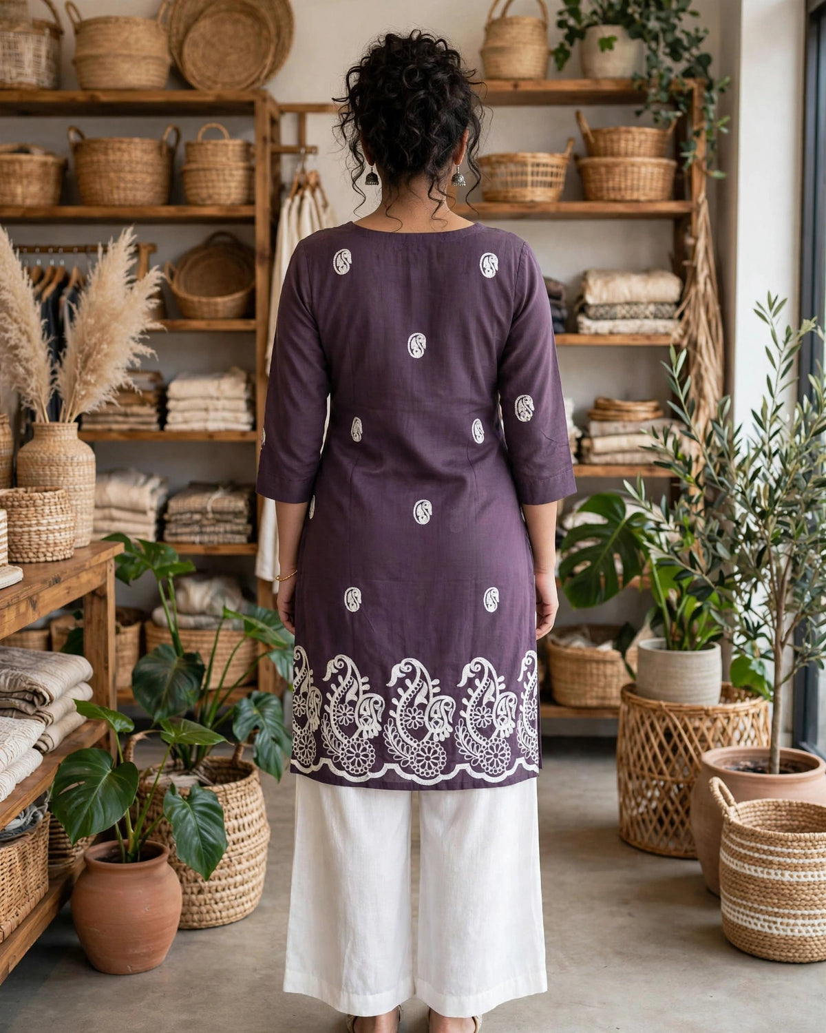Plum Purple Paisley Printed KurthaTop