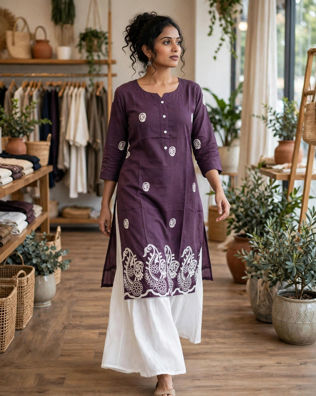 Plum Purple Paisley Printed KurthaTop