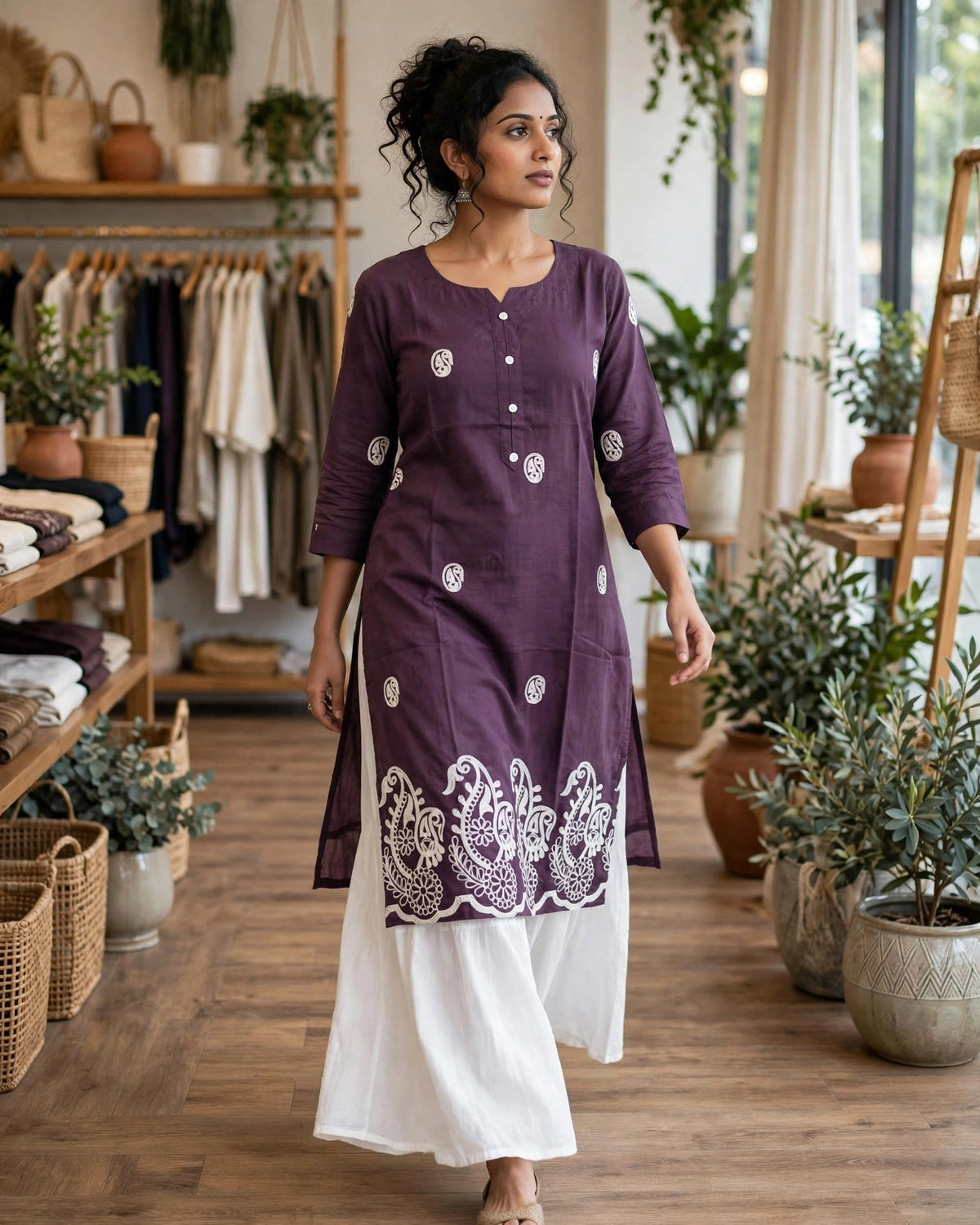 Plum Purple Paisley Printed KurthaTop