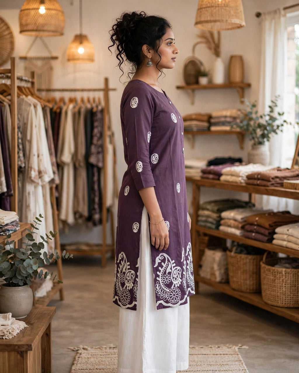 Plum Purple Paisley Printed KurthaTop