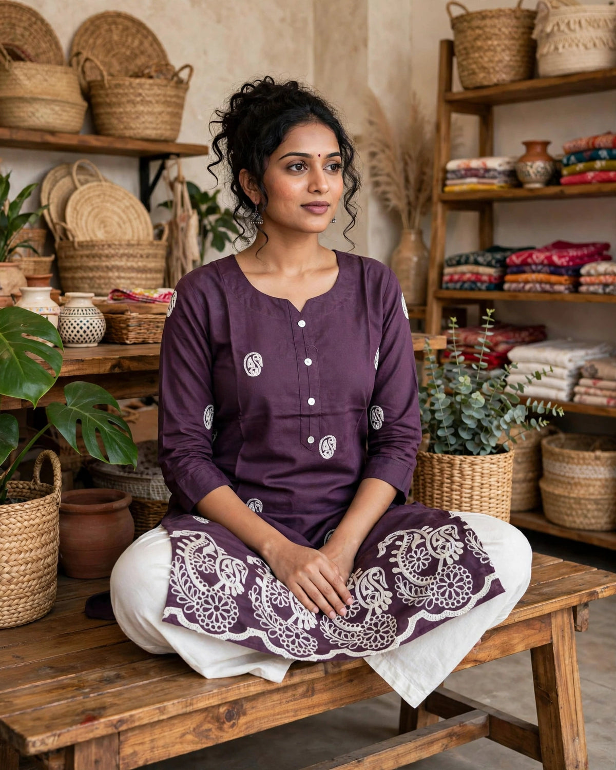 Plum Purple Paisley Printed KurthaTop