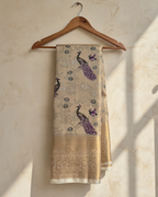 Antique Gold Peacock & Flora Semi Silk Saree