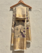 Antique Gold Peacock & Flora Semi Silk Saree