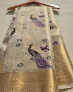 Antique Gold Peacock & Flora Semi Silk Saree